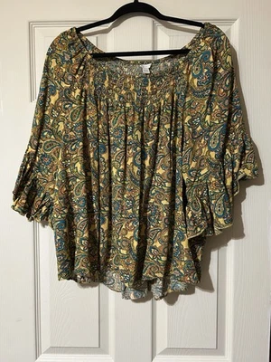 Top Cato Para Mujer Talla 18/20W Boho Campesino Otoño Paisley Rayón Boho Cottage Core Foto 1 de 4