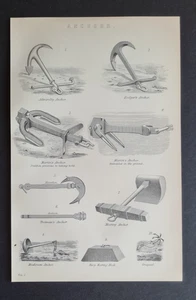 Impresión antigua (c.1890) - Anclajes - Tecnología marina - Imagen 1 de 2