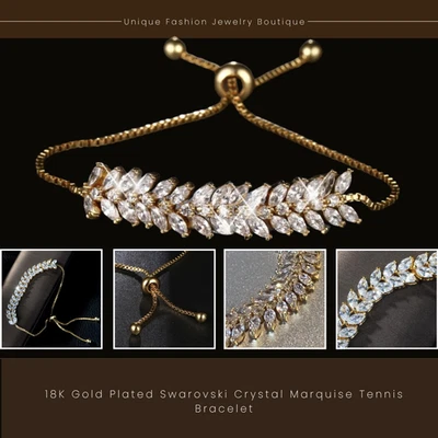 Brazalete Tenis Marquesa Cristal Swarovski Chapado en Oro 18K Lujo Regalo Nupcial Foto 1 de 4