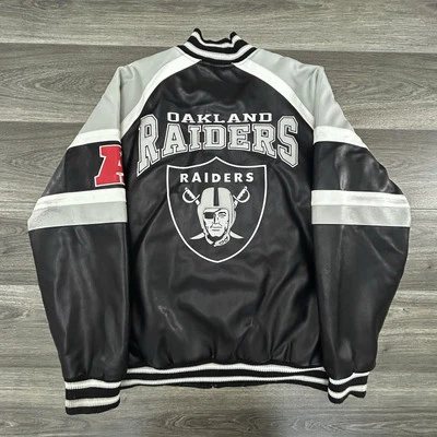 复古 Oakland Raiders GIII 皮革夹克成人特大号全拉链 AFC 90 年代 — 第 1/4 张图片