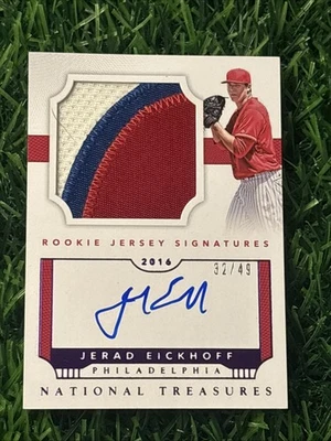2016 Panini National Treasures Purple /49 Jerad Eickhoff #RJSV-JE Auto RC Patch - Image 1 of 2