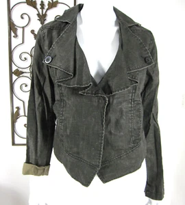 CABi LONG SLEEVE JACKET M Medium Black Distress Jeans 100% Linen Pockets 213 - Picture 1 of 7