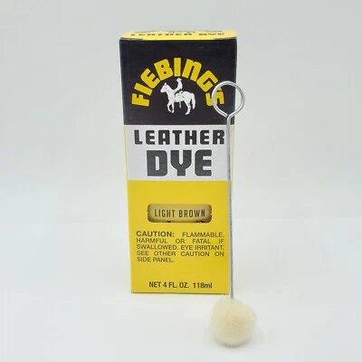 Light Brown Fiebings Leather Dye 4 Oz With Applicator NOS - Image 1 of 4