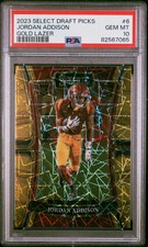 POP 1! 2023 Panini Select Draft Picks Jordan Addison Gold Lazer Prizm RC PSA 10