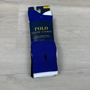 Polo Ralph Lauren 3 Pairs Mens Technical Crew Socks (6-12) White/Black/Royal - Picture 1 of 3