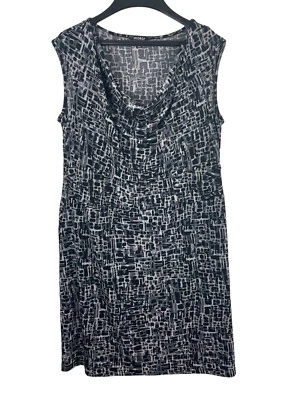 Vestido Pullover George Negro Gris Geométrico Sin Mangas Capucha Cuello Cintura Imperio XL Foto 1 de 4