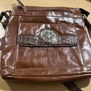 Borsa vintage Gianni Bernini in pelle di castagno con bordo in coccodrillo, usata in ottime condizioni - Foto 1 di 7