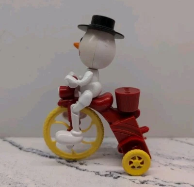SNOWMAN PEDDLING CHRISTMAS TRICYCLE Bike WIND-UP TOY HARD PLASTIC - Image 1 of 4
