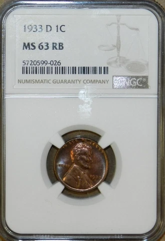 1933 D Lincoln Cent MS63 RB NGC Unc BU Red Brown Wheat Penny [105] toned Cover