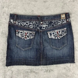 Ecko Red Blue Denim Mini Skirt Juniors Size 5 Rhinestone Y2K - Picture 1 of 11