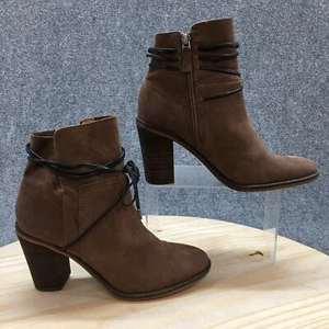 Franco Sarto Boots Womens 8 M Edaline Ankle Bootie Brown Leather Block Heels - Picture 1 of 16