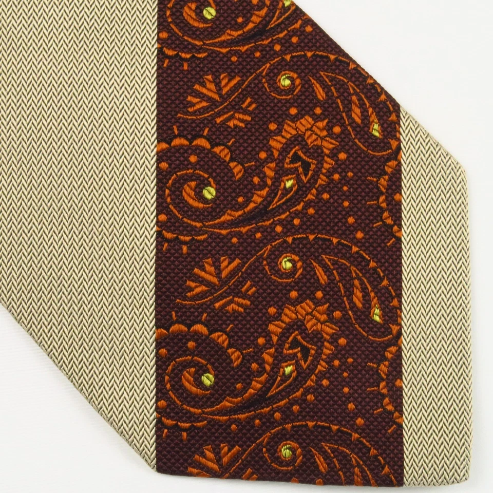Romeo Gigli Tostado Marrón Naranja Verde Espiga Rayas Paisley Años 70 60 58"x3.75" Foto 1 de 4