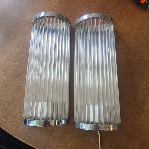 Pair Vintage Mid Century Modern Hollywood Regency Lucite and Chrome Sconces Cover