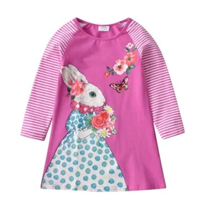 Girl's Dress Pink Easter Bunny Rabbit Pullover Long Sleeve 24M 2T 3T 4 5 Cotton - Picture 1 of 4