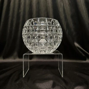 Round Crystal Candle Holder/Rose Bowl With Deep Cut Squares, Clear - Picture 1 of 10