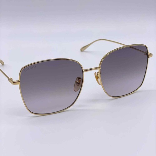 NUOVI occhiali da sole donna Gucci GG1030SK 003 oro grigio con catena autentici