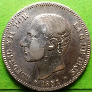 ALFONSO XII, 2 Pesetas, 1881, *18 -81, Plata, ESPAÑA - Imagen 1 de 2