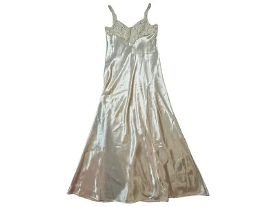 Victoria's Secret Long Nightgown Ivory Satin & Lace Gold Label Vintage Sz Small - Image 1 of 4