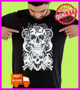 Slayer Black White Skulls T-shirt Black Short Sleeve All Size - Picture 1 of 4