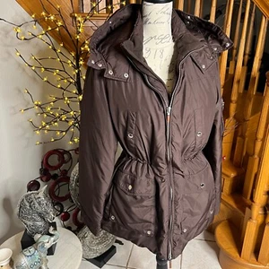 Lauren Ralph Lauren Women’s Hooded Puffer Full Zip Brown Jacket Size M - Picture 1 of 17