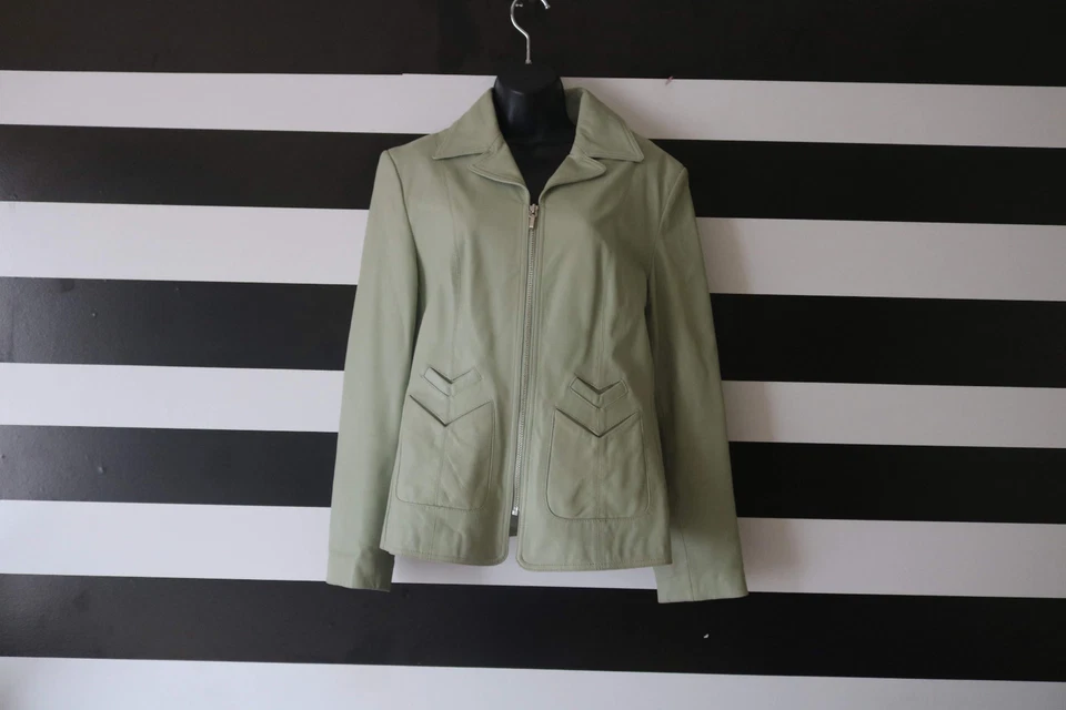 Chaqueta para mujer Nine West verde con cremallera completa bolsillo frontal talla L Foto 1 de 4