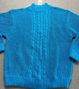 NWT VTG CARSON PERRY SCOTT TURQUOISE BLUE LONG SLEEVE SWEATER SZ M - Picture 1 of 5