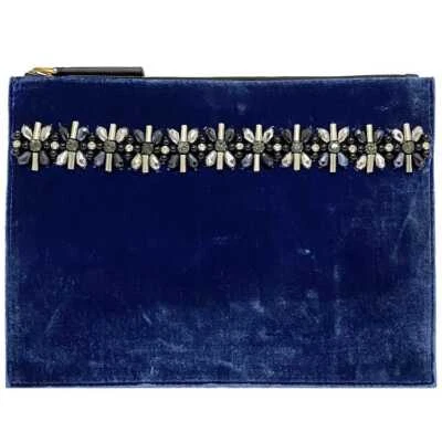 Bolso Clutch Marni Azul Negro ec-20313 Buen Estado Bijou Bolsa Terciopelo Cuero Foto 1 de 4