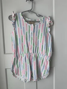 The Beaufort Bonnet Marion Rose Romper White Sand Watercolor Girls Sz 6 GUC - Picture 1 of 9