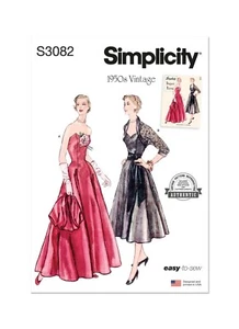 SIMPLICITY 3082 MISSES 50er JAHRE ABENDKLEID Schnittmuster GRÖSSE 8-16 & 18-26 - Bild 1 von 4