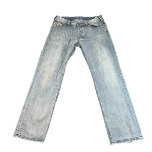 Diesel Mens Jeans 36 34 Light Wash Blue Whiskers Y2K Yarik B Zip Back Pockets - Picture 1 of 12