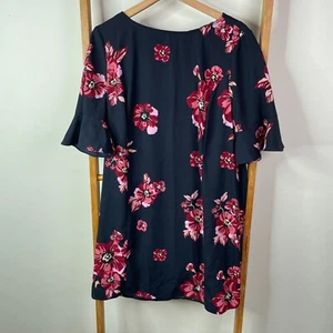 Tokito Mini Shift Dress Womens 14 Navy Blue Pink Floral Short Sleeve Boat Neck - Picture 1 of 12