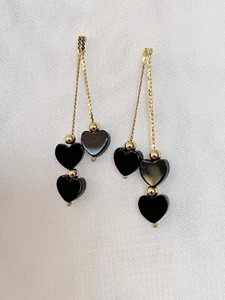 14k Gold Onyx Herz Ohrhänger 1 1/2" lang - Bild 1 von 11