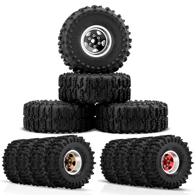 RC 4Pcs Aluminum 1.0" Beadlock Wheel Rims Tires for 1/18 TRX4M 1/24 Axial SCX24 - Image 1 of 4