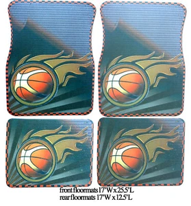 Tapetes delanteros y traseros de baloncesto en llamas tapetes universales de goma. Juego de 4 piezas - Imagen 1 de 2