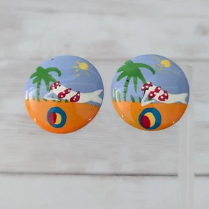 Vintage Stud Earrings Large Retro Beach Theme Summer Vibes - Picture 1 of 7