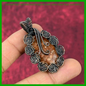 Kupfer Oval Sakral Chakra Natur Kupfer Sonnenstein Draht Umwickelt Blume Anhänger - Bild 1 von 6