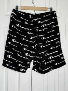 Champion Shorts Sweat Logo All Over Spell-Out Print Cut Off Pockets Men's Sz Med - Picture 1 of 5