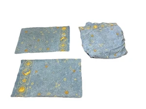 Vtg Springs Blue Celestial Queen Bedding Sheet Set Two Pillow Cases Flat Sheet - Picture 1 of 11