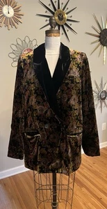 Free People We the Free Large Nicolette Velvet Floral Blazer Double Breasted - Picture 1 of 13