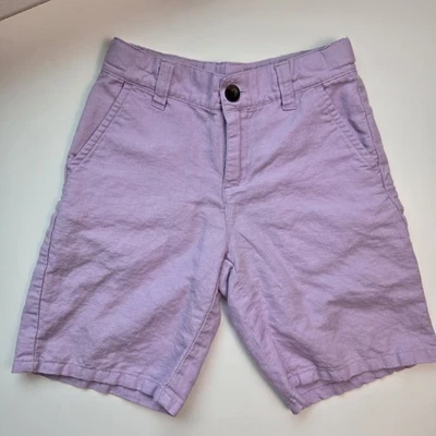 Janie and Jack Boy Chambray Cotton Linen Shorts Adjustable Waist Size 5 Lavender - Image 1 of 4