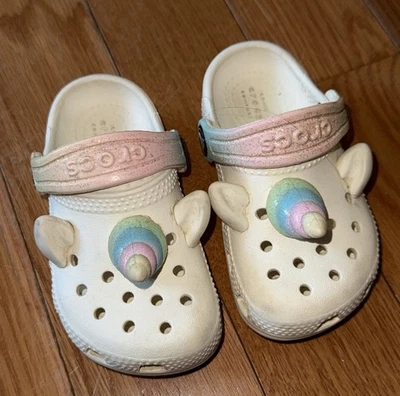 Girls Toddler Size 7 White Unicorn Crocs - Image 1 of 4