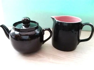 Black Ceramic Tea Pot & Jug Pitcher& Sugar Dish Kitchen Pottery Stylish Nice - Picture 1 of 6