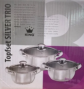 Kochtopfset KING 3/6 tlg. NEW SILVER LINE TRIO aus Edelstahl mit Glasdeckel - Bild 1 von 2