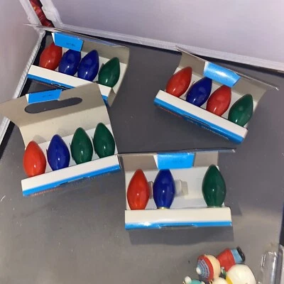 Lote 4 Paquetes Rojo Verde Azul C-9 1/4 Bombillas Exterior para Luces Navideñas Vintage Foto 1 de 3