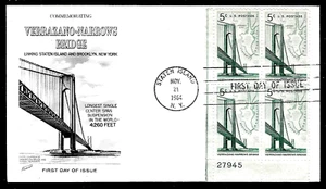 1258 5c Stamp (1964) VERRAZANO-NARROWS BRIDGE FDC By FLEETWOOD - PLATE BLOCK - Picture 1 of 1