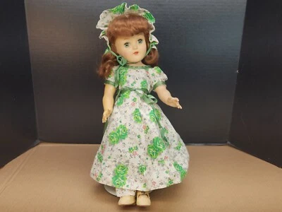 Ideal Toni P-91 Doll 15" Hard Plastic Green Flower Print Dress 1950's - Image 1 of 4