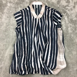 Annette Gortz Top Womens 38 Sheer Stripes Open Front Blouse Wrap Style Ramie - Picture 1 of 14