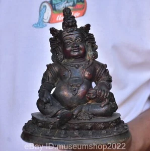 8.4 " Old Chinese Copper Buddhism Yellow Jambhala Wealth God Statue Sculpture - Picture 1 of 8