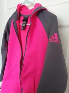 Adidas Kids Girls Climawarm Full-Zip Hoodie Shock Pink Granite Size Large (14) - Picture 1 of 9
