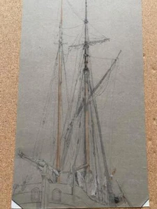 SHIPS MAST & RIGGING PENCIL DRAWING WITH HIGHLIGHTS - Picture 1 of 2